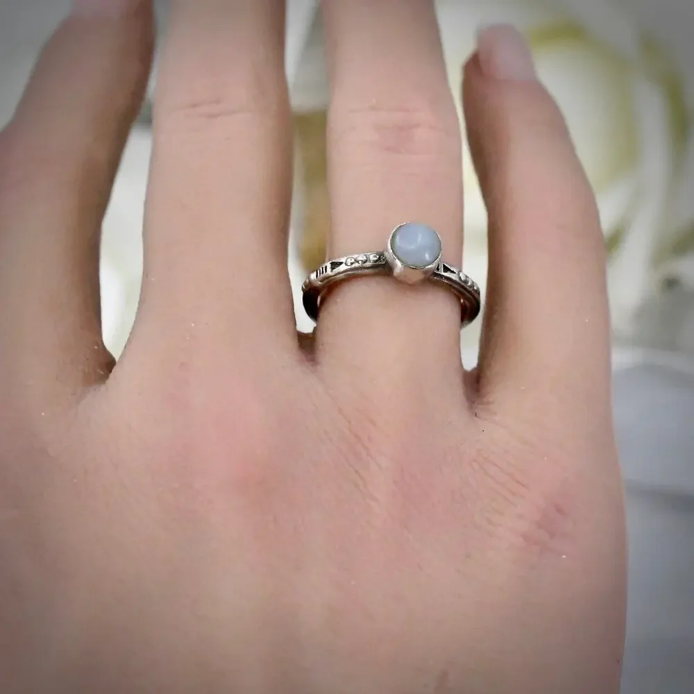 PB 925 Sterling Silver Pale Blue Cabochon Southwestern Artisan Ring